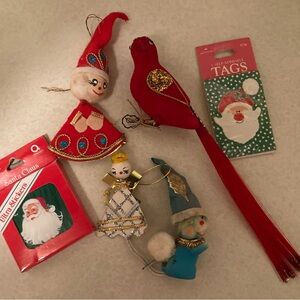 Festive Red and Blue Holiday Ornaments Set Vintage Japan